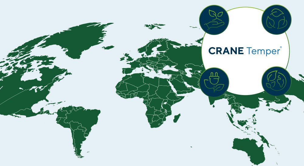 World map showing CRANE Temper® expansion to Mexico, Morocco and Algeria